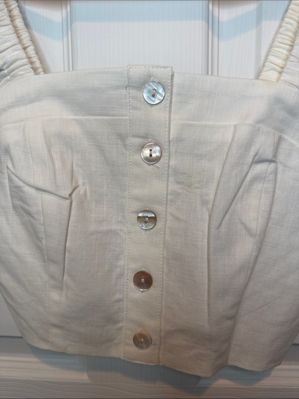 Choosy Ivory Ruffle-Strap Button Front Crop Top - Picture 3 of 7